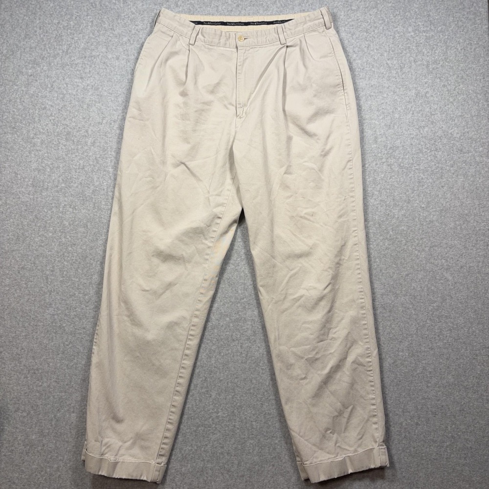 Polo Ralph Lauren Pants Mens 36x31 Beige Pleated Cuffed Cotton Khakis USA Casual
